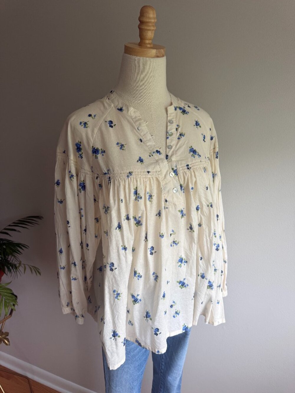 NEVER WORN Electric & Rose Sasha Top S Vintage Floral Ivory 100% Cotton